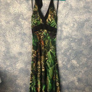 Cache Silk Jungle Print Midi Halter Dress New With Tags Size 4